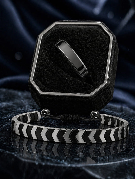 Titanium Ring & Bracelet Set – Premium Matching Jewelry for Men