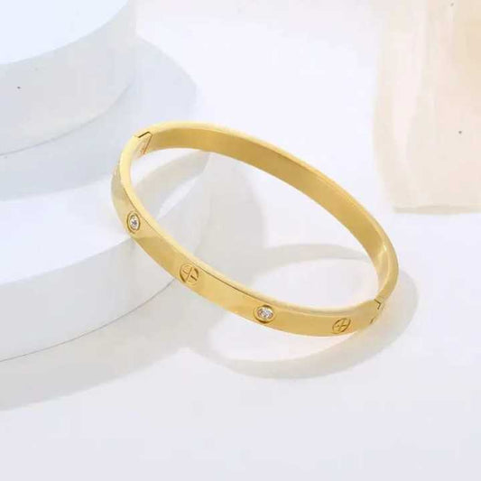 Classic Screw Pattern Gold-Plated Love Bracelet for Women | Premium Stainless Steel Crystal Bangle Wristband