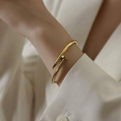 Minimalist Gold-Plated Nail Cuff Bangle for Women | Premium Tarnish-Free Stainless Steel Statement Screw Clou Bracelet