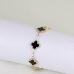 Luxury 5-Motif Black Clover Gold-Plated Chain Bracelet | Premium Stainless Steel Adjustable Lucky Clover Charm Wristlet for Women