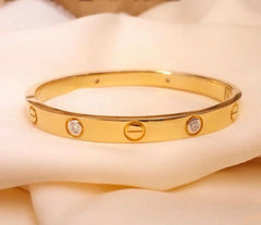 Classic Screw Pattern Gold-Plated Love Bracelet for Women | Premium Stainless Steel Crystal Bangle Wristband