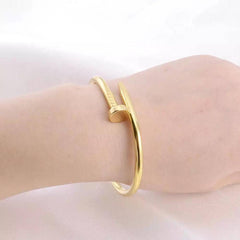Minimalist Gold-Plated Nail Cuff Bangle for Women | Premium Tarnish-Free Stainless Steel Statement Screw Clou Bracelet