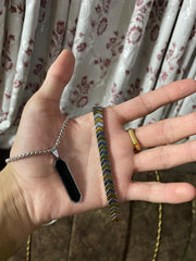 Premium 3-Piece Men's Jewelry Set - Hexagonal Obsidian Pendant Necklace, Chevron Arrow Geometric Bracelet & Minimalist Band Ring (Stainless Steel)