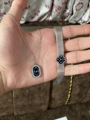 Luxury Women’s Watch & Pendant Necklace Gift Set | Elegant Matching Timepiece Jewelry Set | Stainless Steel Mesh Strap Watch