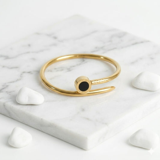 Luxury Black Nail Gold-Plated Bangle for Women | Premium Stainless Steel Roman Numeral Screw Nail Cuff Bracelet