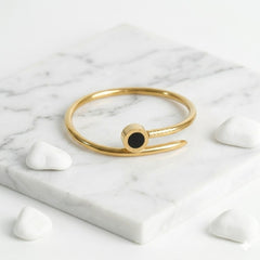 Luxury Black Nail Gold-Plated Bangle for Women | Premium Stainless Steel Roman Numeral Screw Nail Cuff Bracelet