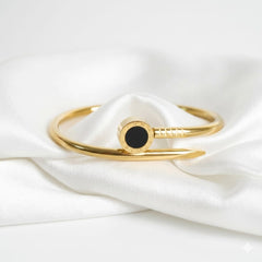 Luxury Black Nail Gold-Plated Bangle for Women | Premium Stainless Steel Roman Numeral Screw Nail Cuff Bracelet