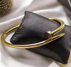 Minimalist Gold-Plated Nail Cuff Bangle for Women | Premium Tarnish-Free Stainless Steel Statement Screw Clou Bracelet