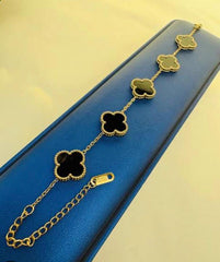 Luxury 5-Motif Black Clover Gold-Plated Chain Bracelet | Premium Stainless Steel Adjustable Lucky Clover Charm Wristlet for Women