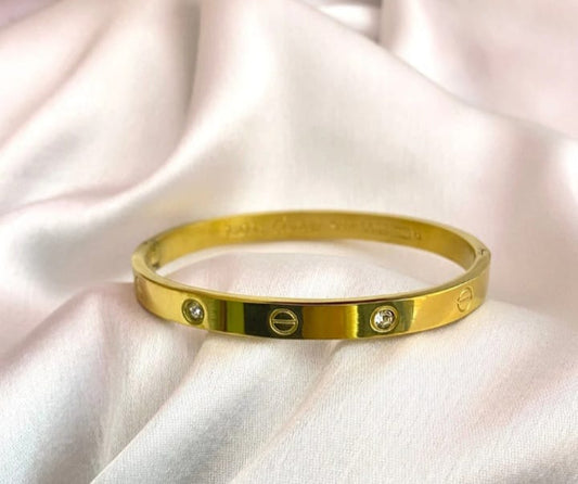 Classic Screw Pattern Gold-Plated Love Bracelet for Women | Premium Stainless Steel Crystal Bangle Wristband
